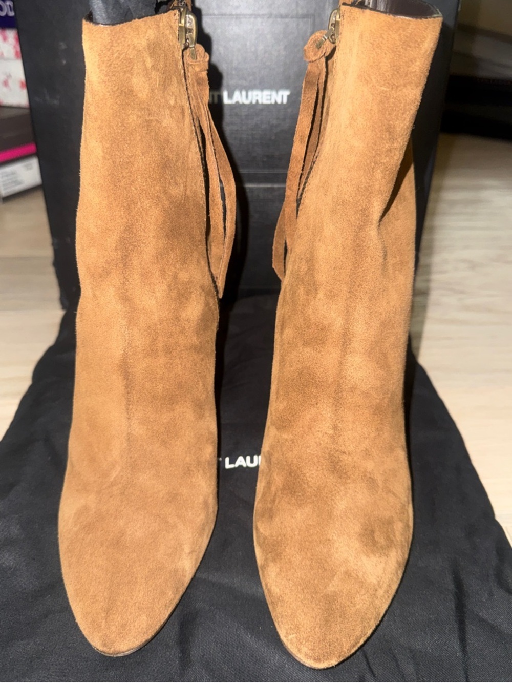 Saint Laurent Paris Brown Lou Ankle Boots - Suede